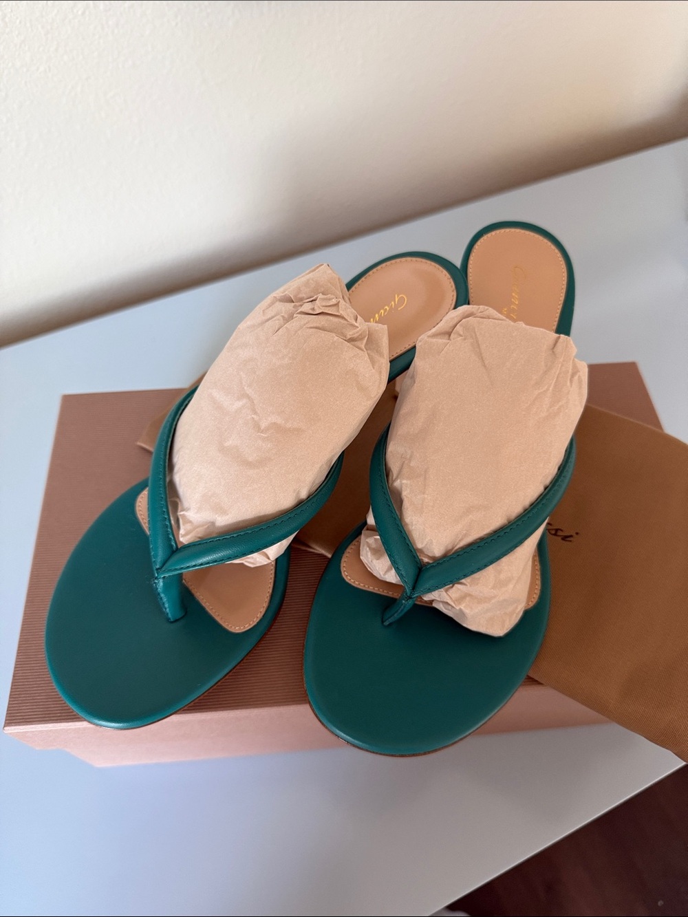 Gainvoti Rossi Milano Green Leather Thong Sandals - Women